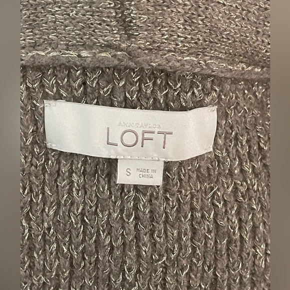 Loft Wool Taupe Metallic Zip Sweater Cardigan - Picture 8 of 9